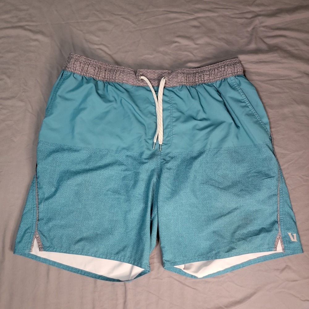Vuori Trail Shorts Men's Large Blue Aqua Trail 8" Inseam Drawstring Lined Light